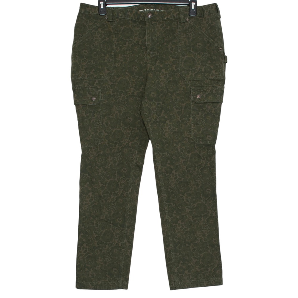 Duluth Cargo Pants Curvesetter Waistband Floral Print High Rise Utility Green 18